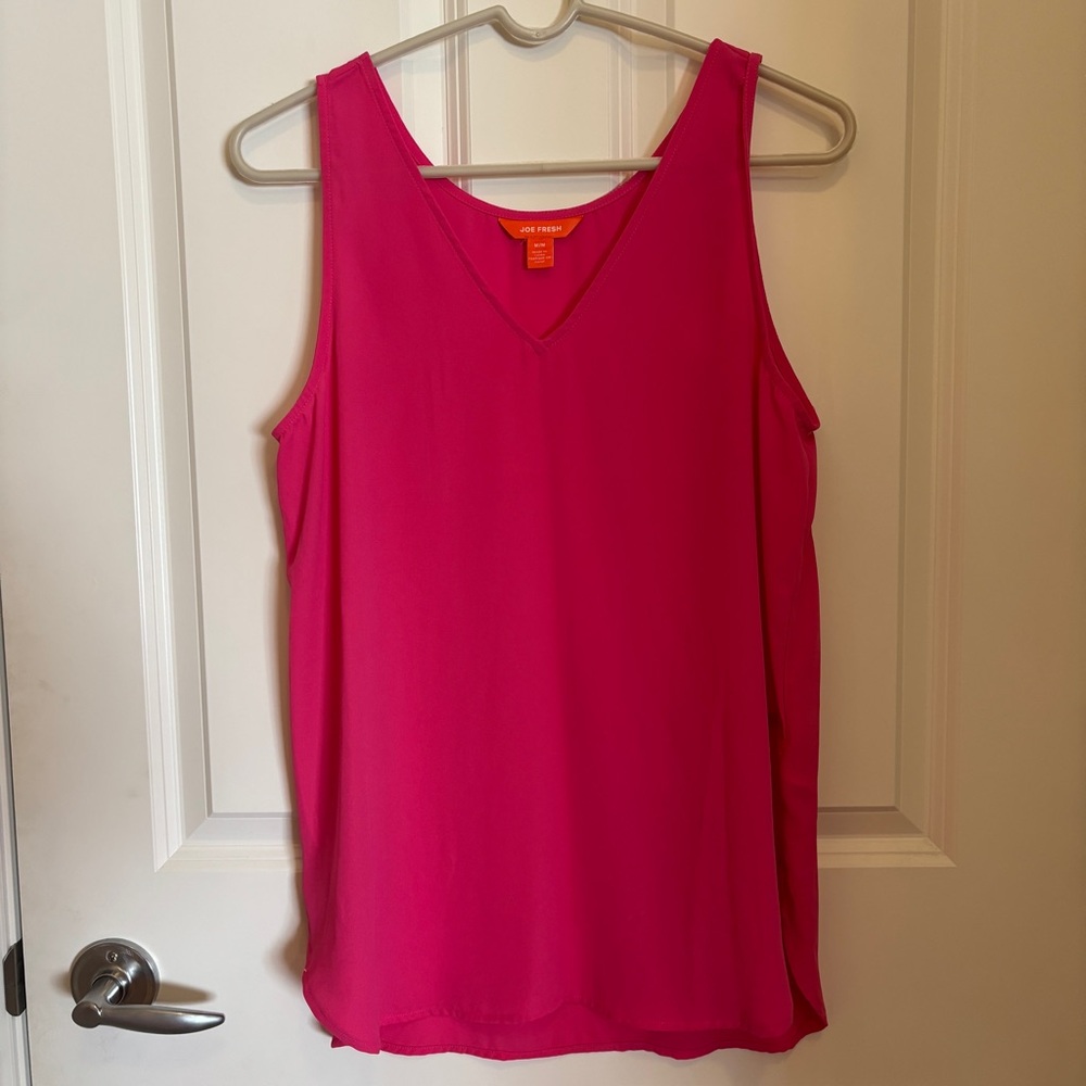 Joe Fresh Women's Bright Pink V-Neck Sleeveless Blouse